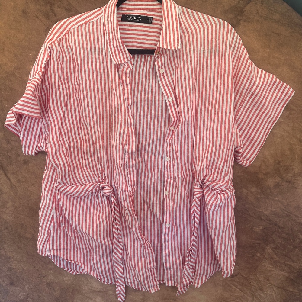 Large Ralph Lauren Red and White Striped Shirt